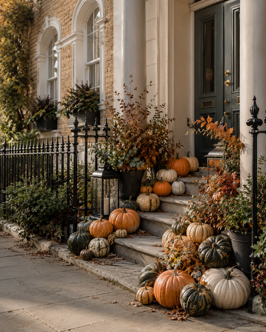 Natural Harvest pumpkin entrance arrangement